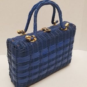 Vintage Royal Blue Plastic Wicker Purse